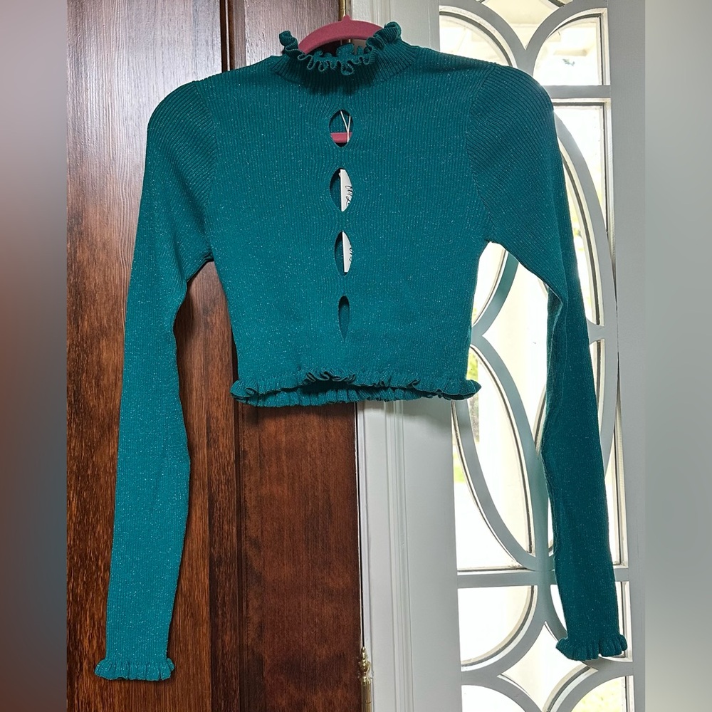NWT FOR LOVE & LEMONS Lorelei Sweater – Size Medium Teal Turquoise - Picture 7 of 8